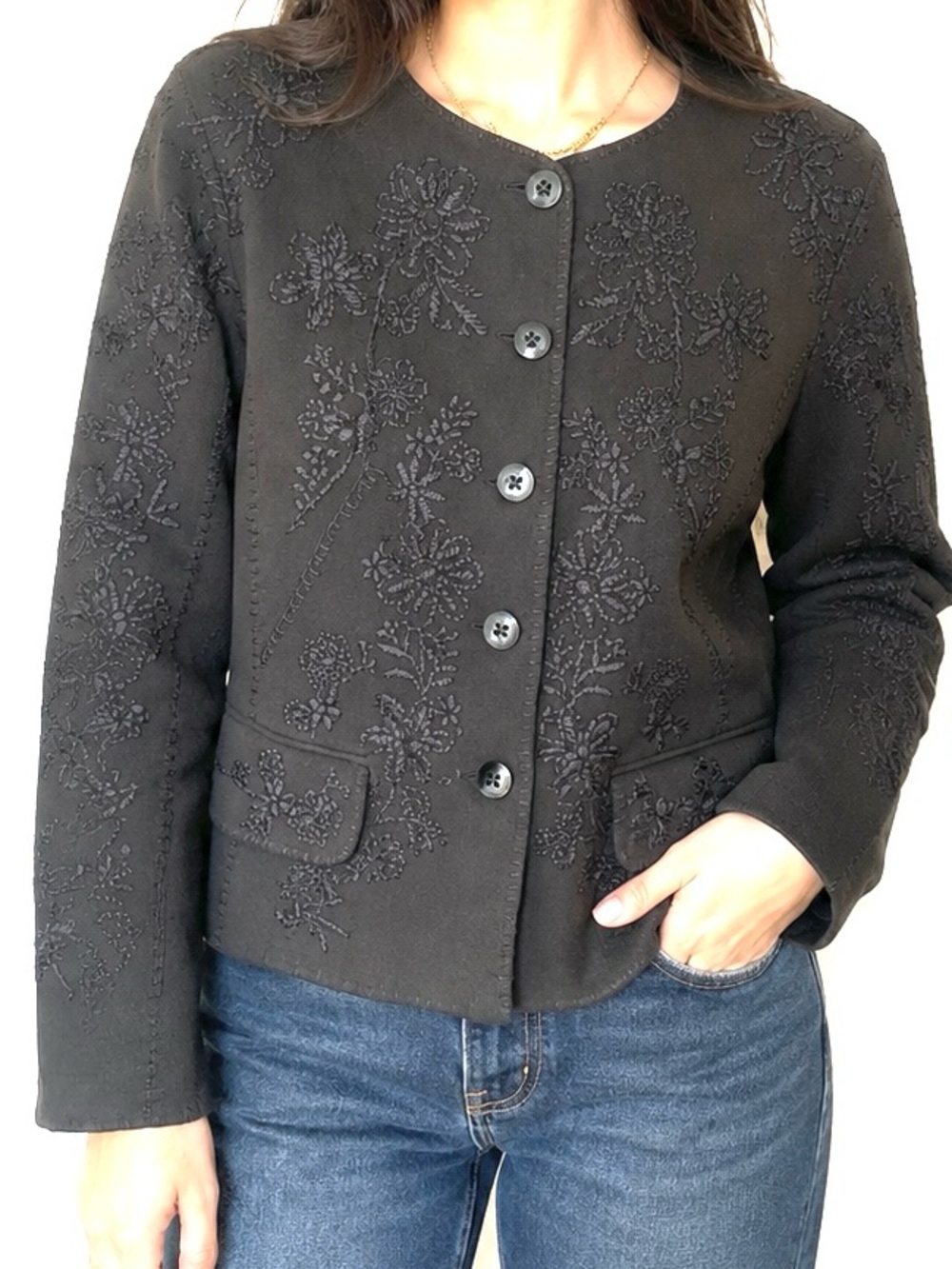 Moschino couture navy Embroidered Button-Front Blazer 10